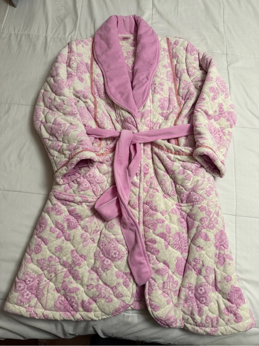 LoveShackFancy Pink and Cream Quilted Floral Robe